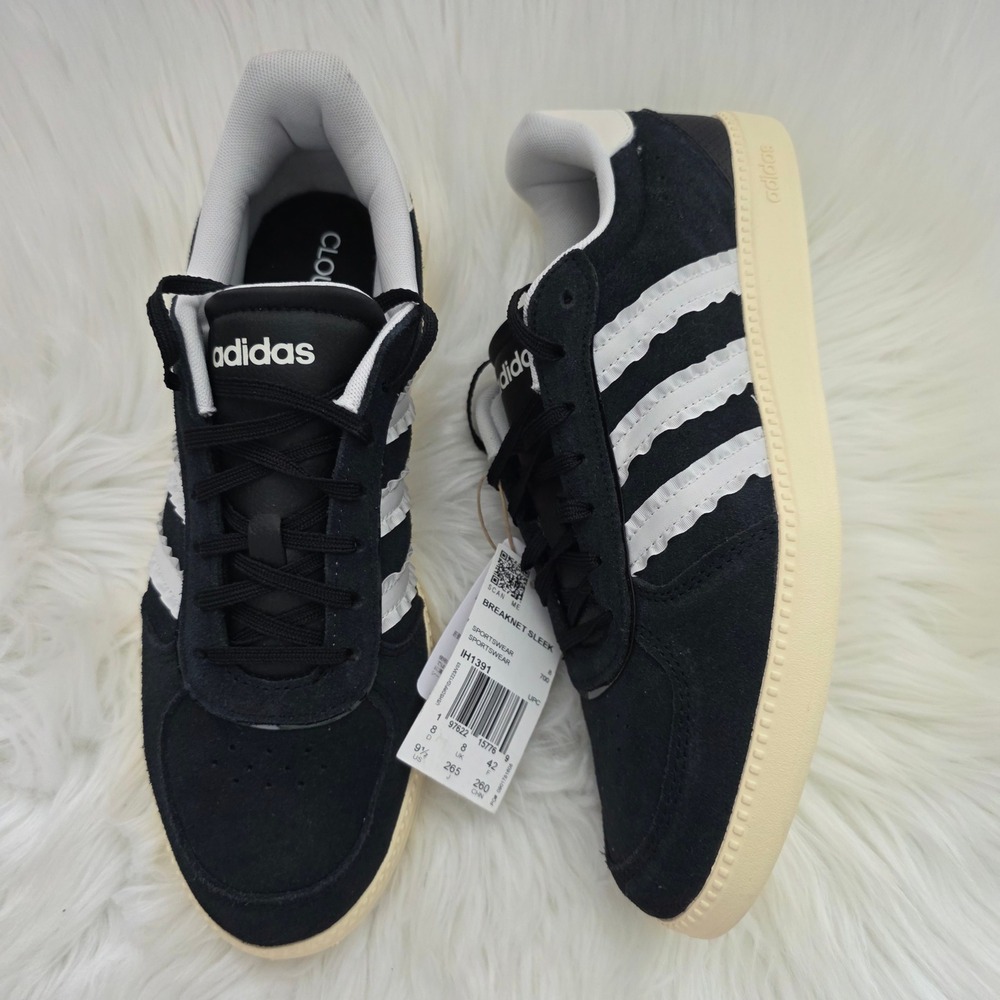 Adidas Breaknet Sleek Women 9.5 Black NEW Cloudfoam Suede Sneakers IH1391